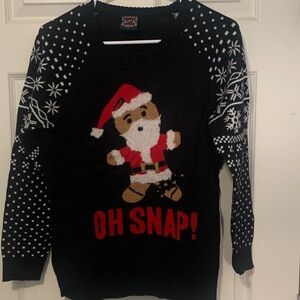Black Christmas Sweater with Santa Gingerbread Man Design